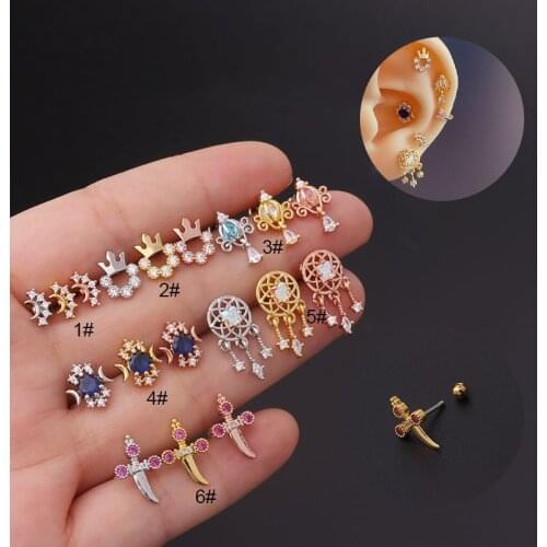 2021 New 1Piece 20G Stailess Steel Cartilage Earrings Colorful Cz Dreamcatcher Helix Daith Conch Tragus Piercing Jewelry Gifts