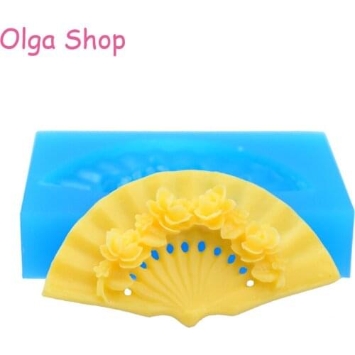 FYL020 55.7mm Hand Fan Silicone Mold for Fondant, Sugarcraft, Baking Tools, Resin, DIY Handmade, Chocolatet, Gum Paste, Biscuit