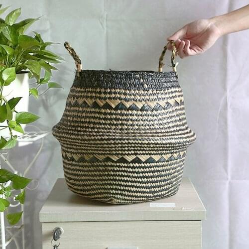 Nordic Foldable Storage Basket Rattan Hanging Plant Flowerpot Wicker Laundry Container Toys Holder Handmade Woven Flower Basket