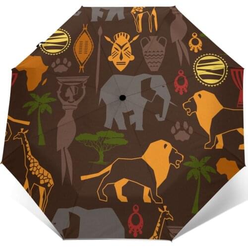 Sunny Umbrella African Ethnic With Stylized Icons Automatic folding portable men women Sunscreen rain Windproof beach parasol