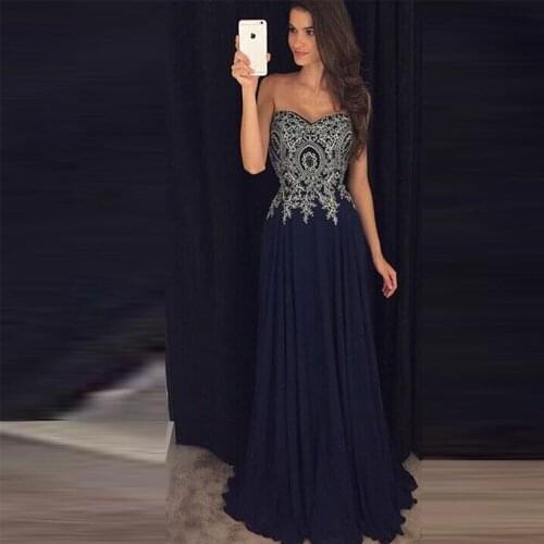 Navy Blue Prom Dresses 2019 Cheap Gold Lace Vestidos do Baile de Finalistas Formal Long Evening Gowns Graduation Dress Courte