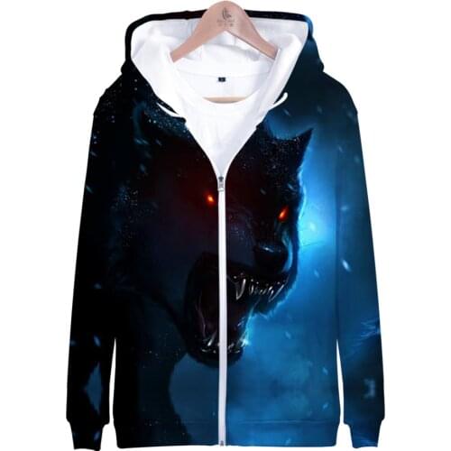 Hoodie Men Personality Wolf 3D Sweatshirt Boy Streetwear Hip Hop Clothes Kids Zipper Wolf Hooded Jacket Male Tracksuit