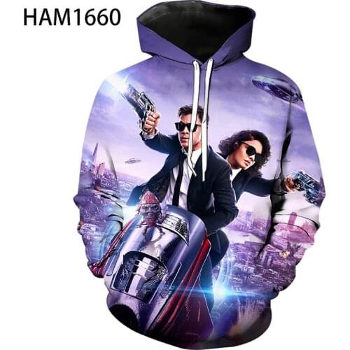 Hoodie Sweatshirt Pullover Mens New American Movie Men in Black 3d Cool Childrens Street Fashion Casual Sweater