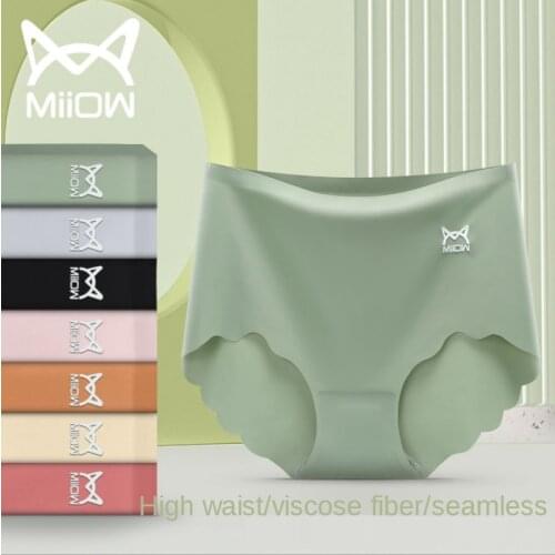 MiiOW Underpants Female Ice Silk Seamless High-waisted Abdomen Hips Plus Size Summer New Thin High-end Ladies Briefs