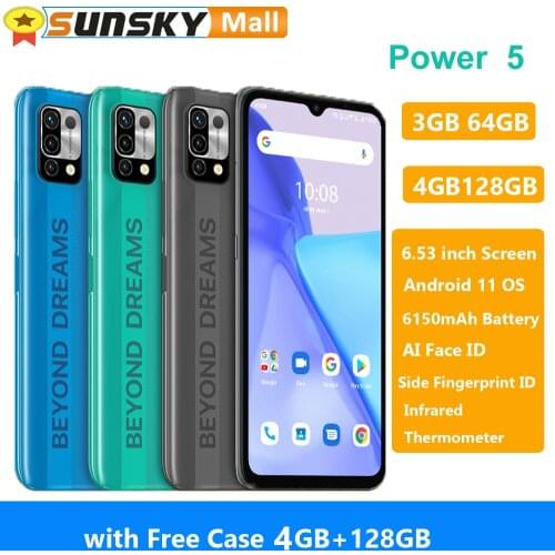 UMIDIGI Power 5 Infrared Thermometer 3GB 64GB 6150mAh Battery Face ID Fingerprint ID 6.53" Android 11 Global Version Band Phone