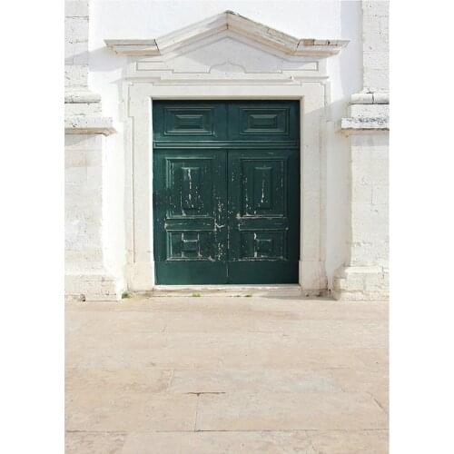 Wite Brick House Green Door Vinyl Cloth Photography Backgrounds Portrait Photographic Backdrops Photo Studio Photobooth Camera