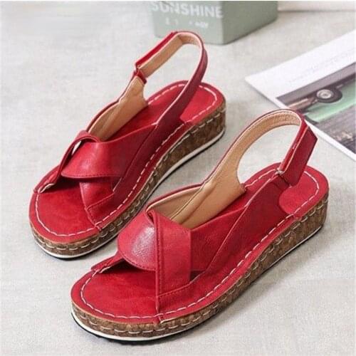 Women Open Toe Wedge Sandals Comfortable Flat Sandals Women Shoes Plus Size 43 Summer 2021