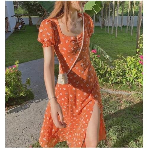 Ladies Long Dresses For Women 2021 Elegant Puff Sleeve Plus Size Vestidos De Mujer Sex Casual Floral Maxi Party Dress Summer
