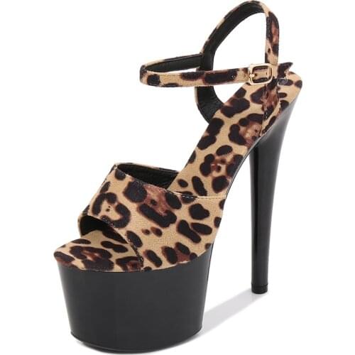 Model Women Pole Dancing Shoes 17 20 CM Party Club Super High Heel Sandals Female Summer 2021 New Sexy Leopard Platform Heels
