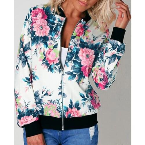Womens Floral Printed Hatless Zipper Coat Top Loose Blouse Sweatshirt Winter Coat Female Jacket Femme Chaqueta Mujer