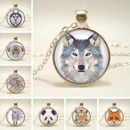2019 New Giant Panda Wolf Necklace Pendent Wild Animal Jewelry Glass Cabochon Necklace Handmade Jewelry for Women Girl