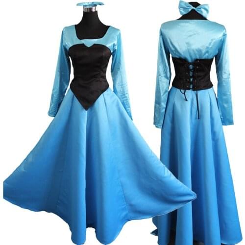 Cartoon Mermaid Cosplay Costume Ariel Blue Party Princess Dress Fancy Halloween Carnival Ball Gown For Adult Women