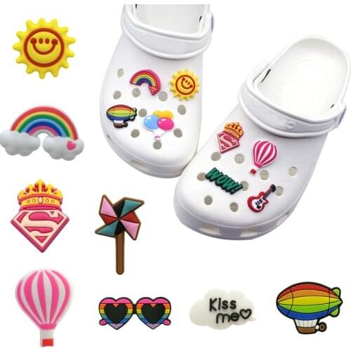 1Pcs PVC Shoe Charms Hot Air Balloon/Rainbow/Sunglasses/Sun Shoe Decoration Accessories for Croc jibz Kids Party