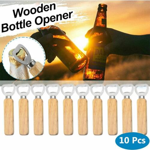 10Pcs/lot Wooden Bottle Opener Beer Can Opener Household Kitchen Gadgets