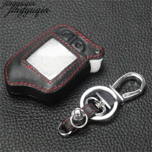 Jingyuqin 10pcs/lot Car Alarm Leather Case For Scher-khan magicar 13 14 LCD Remote Only fit Scher khan Magicar M13 M14 Key Cover