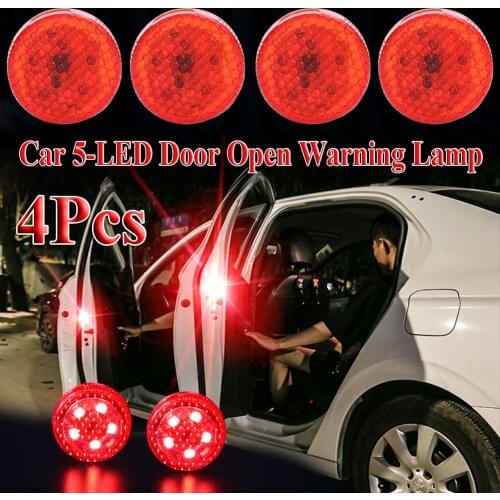 4pcs CarAuto 5-LED Door Open Warning Lamp Strobe Flash Anti-collision Rear-end Safety Light Wireless Magnetic Induction 3 Colors