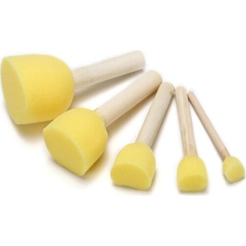 5pcs Sponge Foam Brush Set Wooden Handle Stamp Painting Tool DIY Crafts for Kids Beginners Art Supplies C5AE