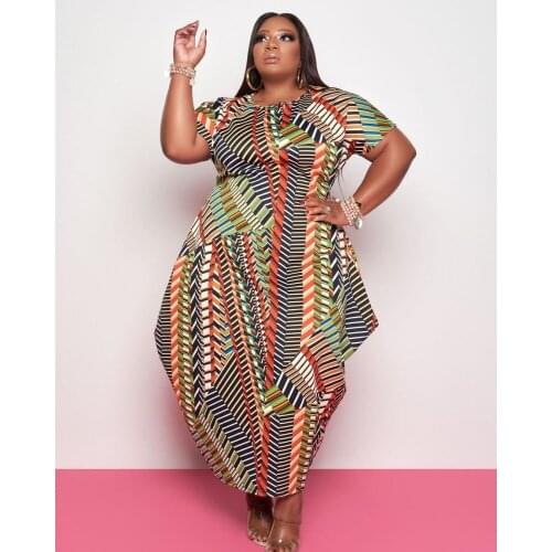 5XL Plus-Size Dress New Summer Print Short Sleeve Dashiki High Elastic Bag Buttocks Skirt Sexy Fashion Elegant Street Vestidos