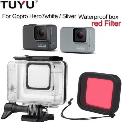 TUYU Gopro Hero7 45m Waterproof Case Housing For Hero 7 Silver & White Underwater Protection Shell Box red Filter Accessories
