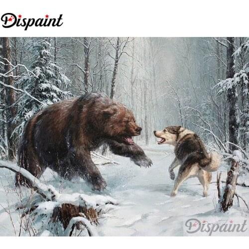 Dispaint Square/Round Drill 5D DIY Diamond Painting "Animal bear wolf" Embroidery Cross Stitch Full Rhinestone Decor A27516