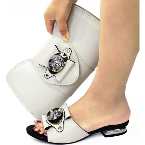 Doershow fashion Shoes and Bag Set African Sets white Color Italian Shoe Bag Set Decorated with Rhinestone High Quality SGC1-1