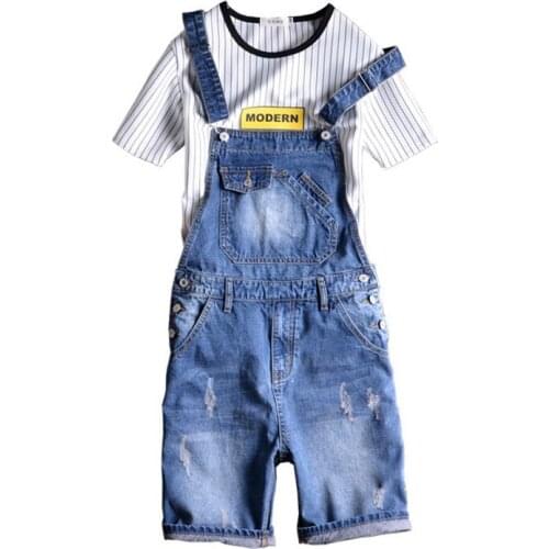 Jeans men 2020 New Designer Mens Shorts Jeans Pants Fashion Ripped Bib Overalls Jean Short Man Slim Fit Short Jumpsuit