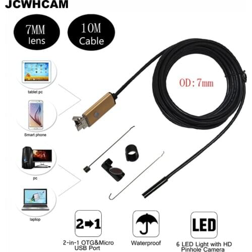 JCWHCAM 3 Color Endoscope 7mm 2IN1 10M USB Android Camera Endoscope HD Inspection OTG IP67 USB Endoscopio Camera Phone Borescope