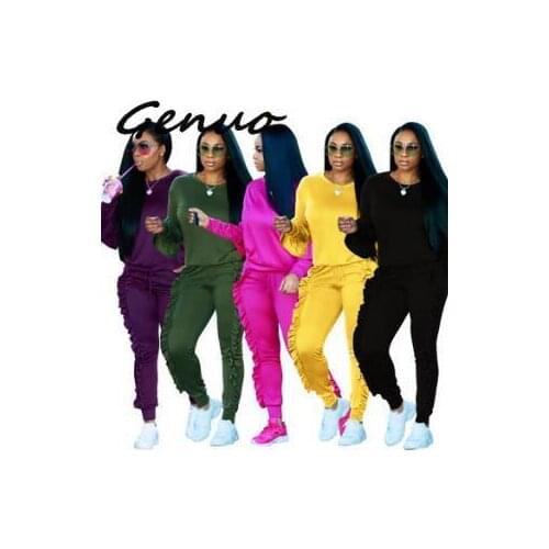 Genuo new 2019 S-3XL autumn/winter Womens Set fashion sexy women solid patchwork suits casual nightclub party tracksuit