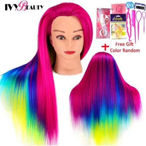 Mannequin Heads For Hairstyles 29Inch Hairdressing Head Rainbow Synthetic Hair Mannequin Dolls Head For Hairdresser Styling Prac