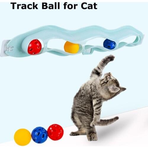 Cat Toys Track Ball Interactive Window Suction Tunnel Pet Toys Plastic Wave Shape Kitten Intelligence Funny Cat Game Ball Toys