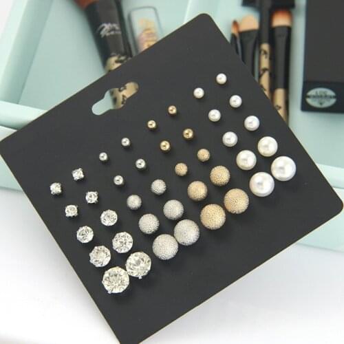 Simulated Rhinestone Pearl Earrings Set For Women Jewelry On Ear Ball Stud Earrings kit Bijouteria Brincos Bijoux New