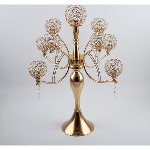 Metal 9 Head Gold-plated Candlestick High Quality Crystal Candelabra Wedding Decoration Home Decor Candlestick Centerpiece