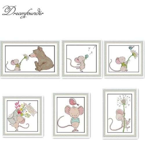 Little mouse cross stitch kit aida 14ct 11ct count printed canvas stitches embroidery DIY handmade needlework
