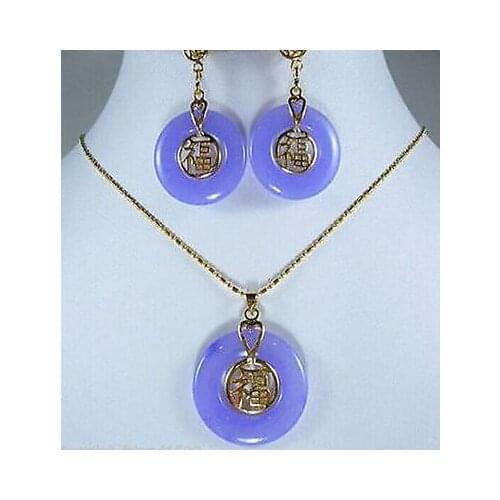 Jewelry purple bless happiness earring & pendant set AAA style 100% Natural Noble Fine jewe
