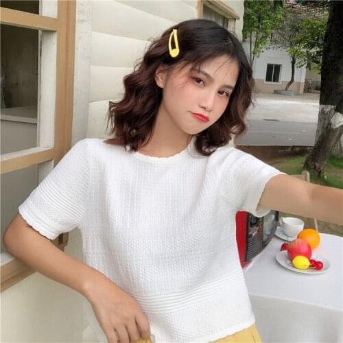 Firm offers to film in summer round collar ~ brief paragraph cultivate ones morality short T-shirt sets pure color knitting bas