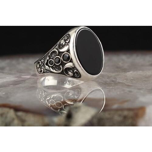 Onyx Stone Traditional Turkish 925 Silver Mens Handmade Signet Rings Jewelry Gift From Turkey for Women Men