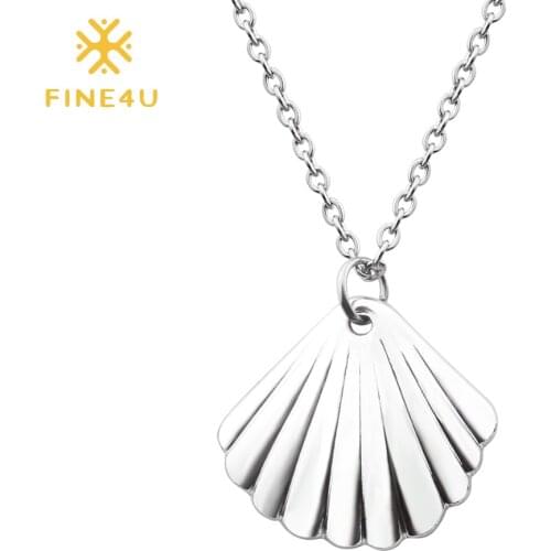 FINE4U N537 New Bohemia Stainless Steel Natural SeaShell Pendant Necklace Hawaiian Style Summer Jewelry