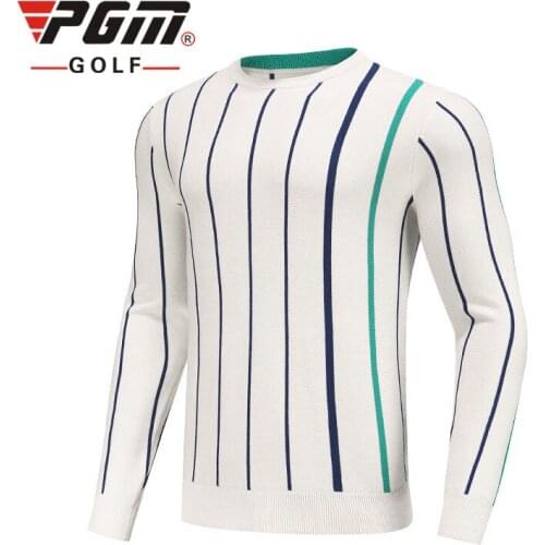 PGM Autumn And Winter Golf Sweater Men Soft Comfortable Warm Round Neck Vertical Stripe Long Sleeve Knitted Shirts Golf Clothing