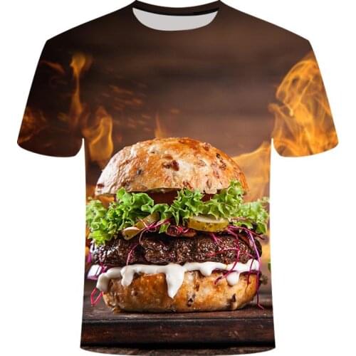 Fun beer/burger/digital poker/bottle cap 3D printing graphic T-shirt summer best-selling mens/womens short-sleeved T-shirt