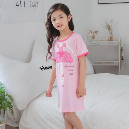 Girls Pajamas Gowns Girl Summer Dress Pyjama Fille Toddler Cartoon Pink Nightgowns Teens Nighty Nightdress Clothes for Children