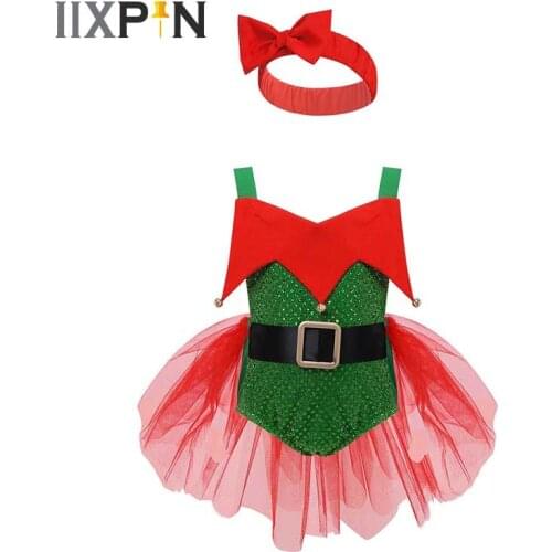 Baby Girl Elf Dress Reindeer Tutu Dress for Girls Role-Playing Dresses Sequin Clothing with Small Bells Kids Christmas Vestidos