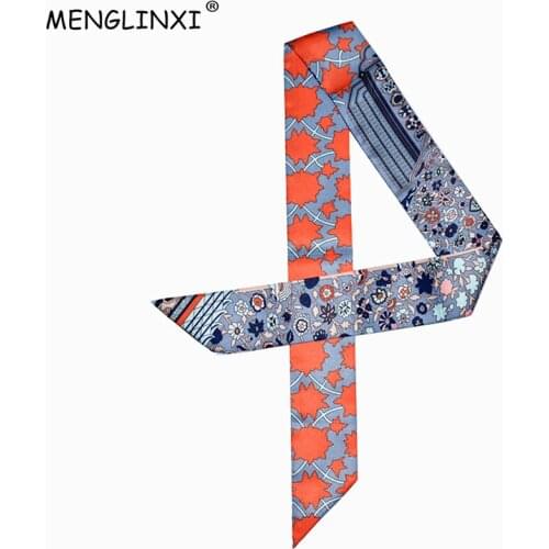 2020 New Maple Leaves Floral Print Silk Scarf Women Fashion Head Scarf Brand Handle Bag Ribbons Small Long Scarves For Ladies