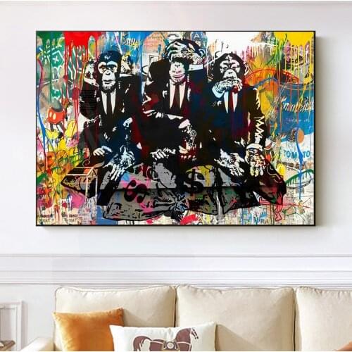 3 Thinking Monkeys Graffiti Poster Wall Decor Street Art Funny Animal Canvas Prints Painting For Living Room Home Decoration