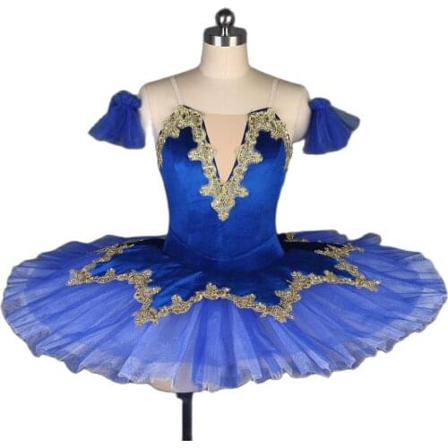 Royal Blue Gold trim Pre-professional Ballet Tutu Adult Girls Classical Ballet Costume Tutu Pancake Stage Ballet Attire Costume
