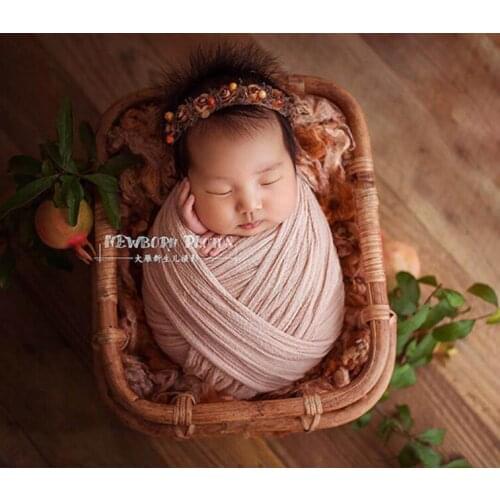 Baby Props Vintage Woven Rattan Basket Newborn 100 Days Photography Props Basket Baby Posing Sofa Bed Baby Photography Basket