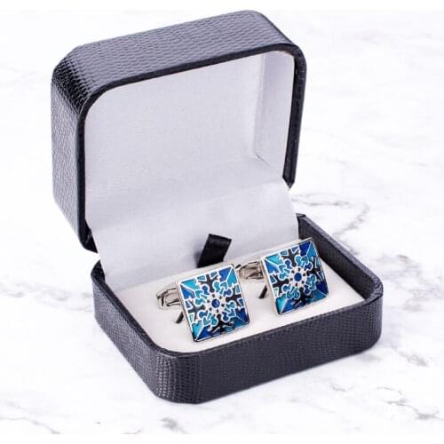 Luxury Square Cufflinks Blue Black Puzzle Pattern Cuff Button Enamel Jewelry For Mens Wedding Business French Shirt Gift