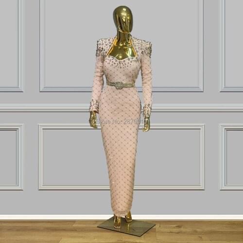 2020 Brilliant Pink Evening Dresses Long Sheath Prom Dress Beaded Sash Formal Dress Robe De Soiree Aibye Vestido de festa