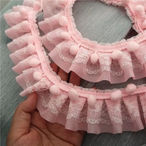 Pink chiffon Fold lace plush ball home wild handmade rose flower Hair ball Pleated lace trim accessories
