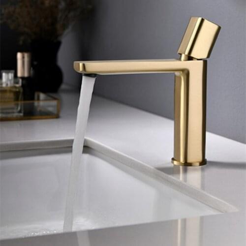 Bathroom Faucet Brushed Gold Bathroom Basin Faucet Cold And Hot Sink Mixer Sink Tap Single Handle Deck Mounted Water Tap