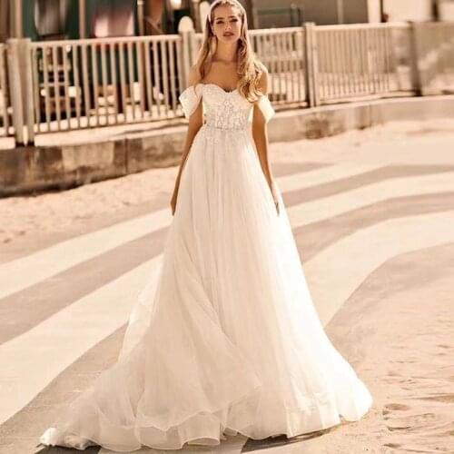 Off Shoulder Wedding Dresses Sweetheart Lace Appliques Bridal Dress Backless Princess Wedding Gowns Custom Plus Size